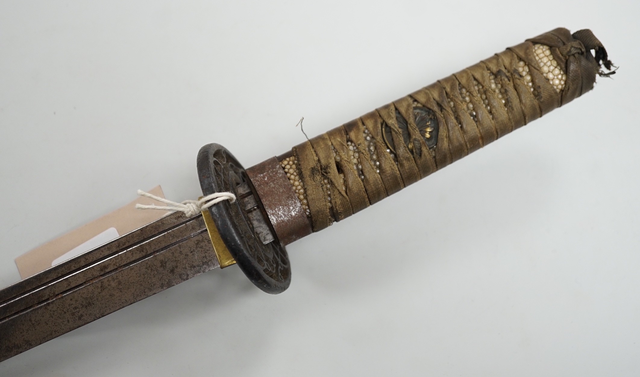 A Japanese wakizashi with cast iron tsuba. 62cm long overall